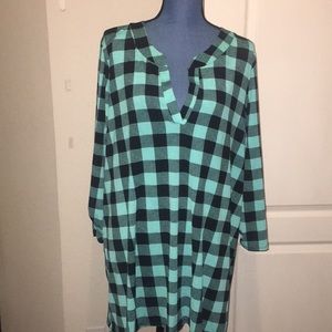 Plaid Tunic V-Neck Turquoise/Black Now N Forever